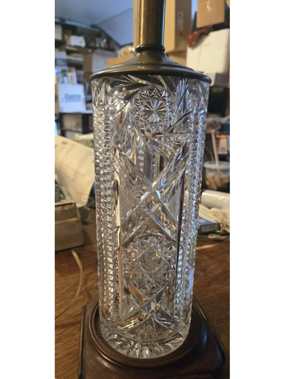 Vintage Pressed Glass Crystal? Cylinder Table Lamp. 22